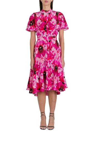 Alexander Mcqueen Floral Cocktail Dress In Fuxia