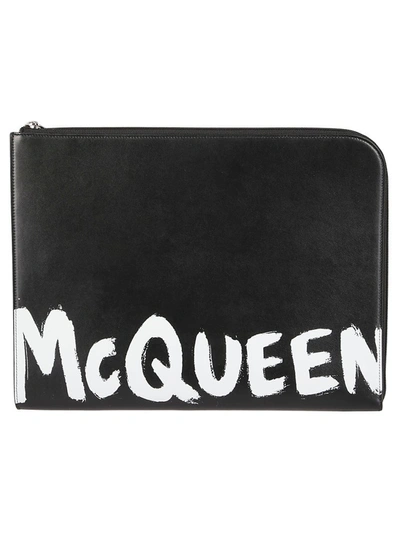 Alexander Mcqueen Logo Printed Clutch In Black