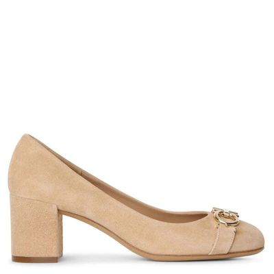 Ferragamo Gancini Suede Almond Pumps