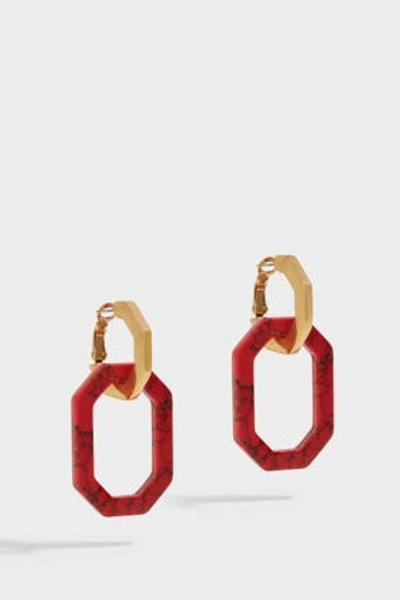Oscar De La Renta Octagon Link Earrings In Gold And Red