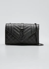 Saint Laurent Envelope Triquilt Small Ysl Shoulder Bag In Grained Leather In Black
