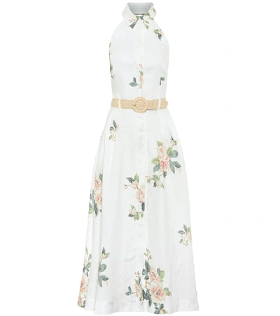 Zimmermann Kirra Halterneck Floral-print Linen Dress In Multi