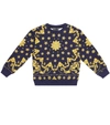 Versace Blue Sweatshirt For Kid With Gold Medusa In Blue