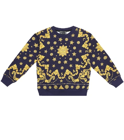 Versace Blue Sweatshirt For Kid With Gold Medusa In Blue