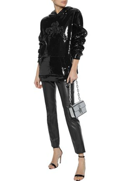Dundas Bead-embellished Sequined French Cotton-terry Hoodie In Black