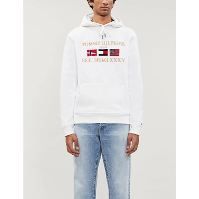 Tommy Hilfiger Flag-print Cotton-blend Jersey Hoody In White