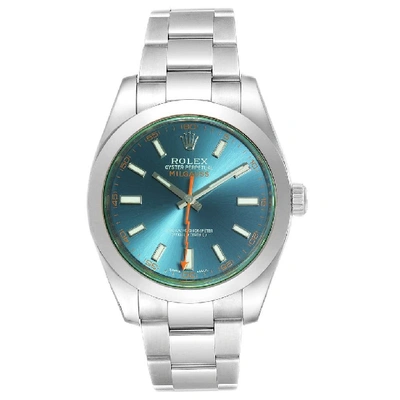 Rolex Milgauss Blue Dial Green Crystal Steel Mens Watch 116400 Box Card In Not Applicable