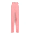 Akris Floriane Crepe Belted Wide-leg Pants With Geometric-buckle In Cherry Blossom