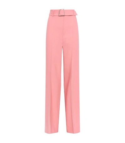 Akris Floriane Crepe Belted Wide-leg Pants With Geometric-buckle In Cherry Blossom