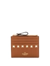 Valentino Garavani Rockstud Zipped Cardholder In Brown