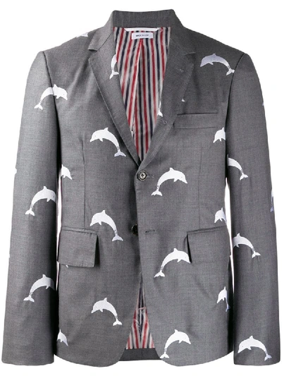 Thom Browne Dolphin Embroidery Blazer In Grey