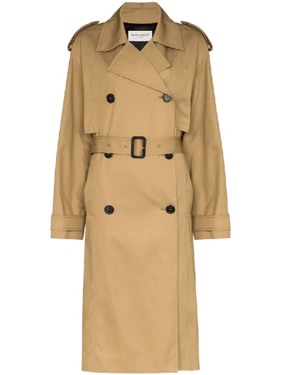 Saint Laurent Double-breasted Trench Coat In Brown