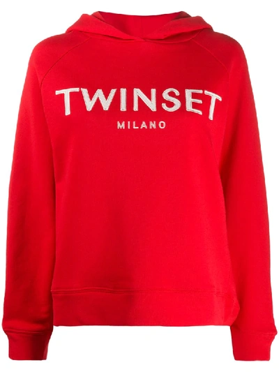 Twinset Kapuzenpullover Mit Logo-stickerei In Red