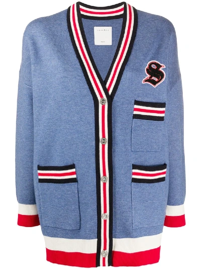 Sandro Ted Varsity-style Oversize-fit Cardigan In Blue
