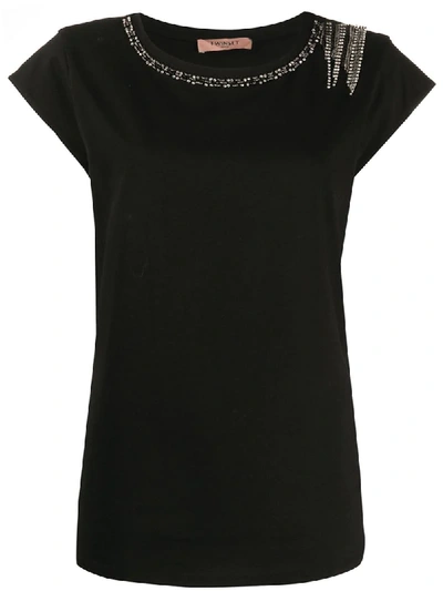 Twinset Rhinestone Embroidered T-shirt In Black