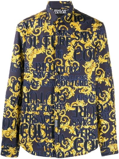 Versace Jeans Couture Logo Baroque-print Shirt In Blue