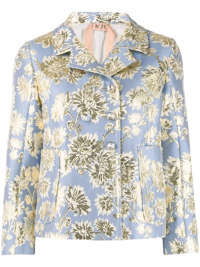 N°21 Floral Jacquard Double-breasted Jacket In Light Blue