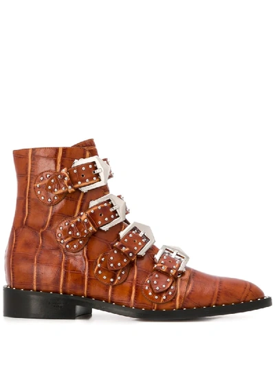 Givenchy Stud-embellished Multi-strap Ankle Boots In Brown