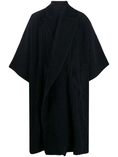 Issey Miyake Pleated Draped Coat In Black