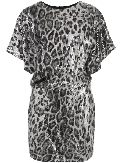 In The Mood For Love Sequined Animal Print Mini Dress In Grey