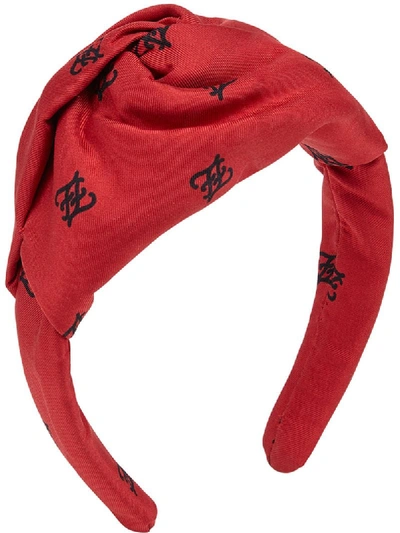 Fendi Silk Karligraphy Headband In Red