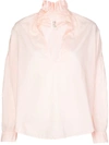 A Shirt Thing Ruffle Neck Boxy Shirt In Pink