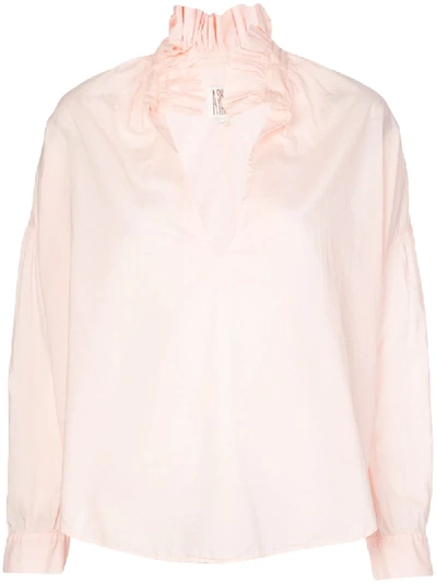 A Shirt Thing Ruffle Neck Boxy Shirt In Pink