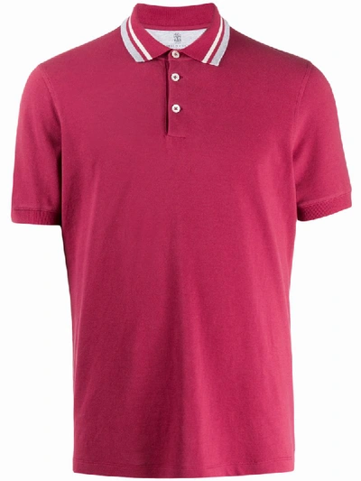 Brunello Cucinelli Two-stripe Polo Shirt In Red
