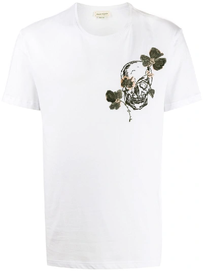 Alexander Mcqueen Embroidered Skull And Flower T-shirt In White