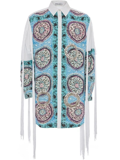 Jw Anderson Crystal-embellished Paisley Print Cotton Shirt In Blue