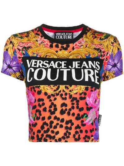 Versace Jeans Couture Cropped Logo T-shirt In Multicolor