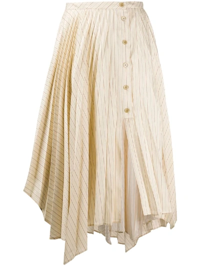 Acne Studios Ilia 不对称褶裥条纹缎面斜纹布中长半身裙 In Cream