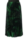 Off-white Pleated Printed Silk-crepe Midi Skirt In 1040 Black Green