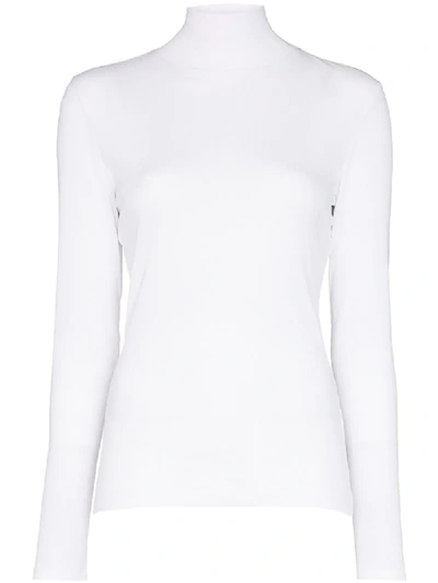 Ninety Percent Ribbed Cotton Roll Neck Top In White