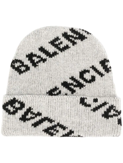 Balenciaga Knitted Logo Beanie In Grey