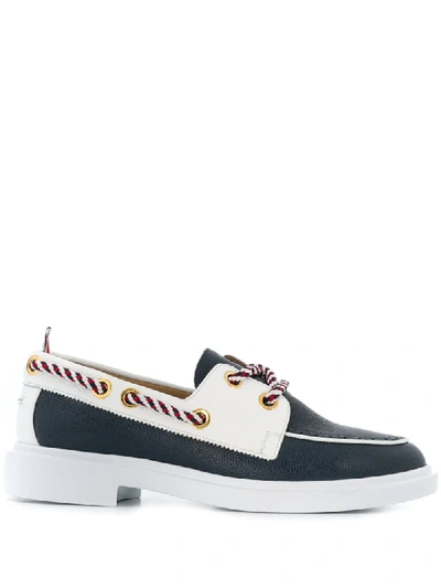 Thom Browne Textured Leather Boat Shoes In Blue