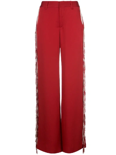 Monse Fringed Satin Wide-leg Trousers In Red