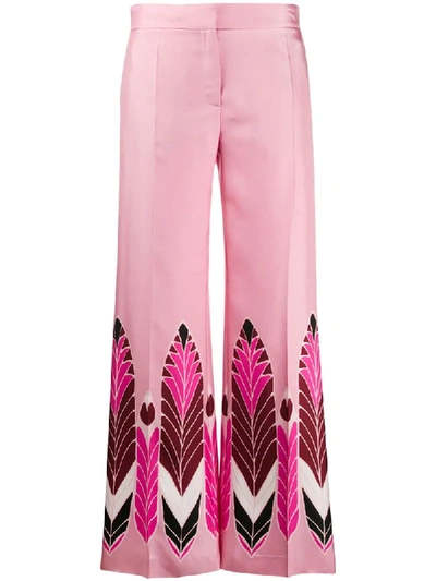 Valentino Feather Print Flared Trousers In Pink