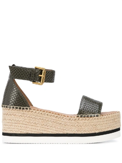 See By Chloé Open Toe Platform Espadrilles In Green