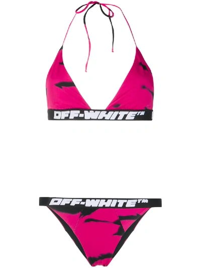 Off-white Tie-dye Print Bikini Set In Pink