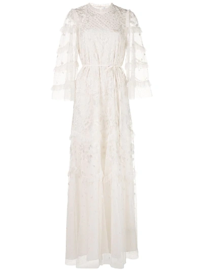 Needle & Thread Sheer Floral Gown In White