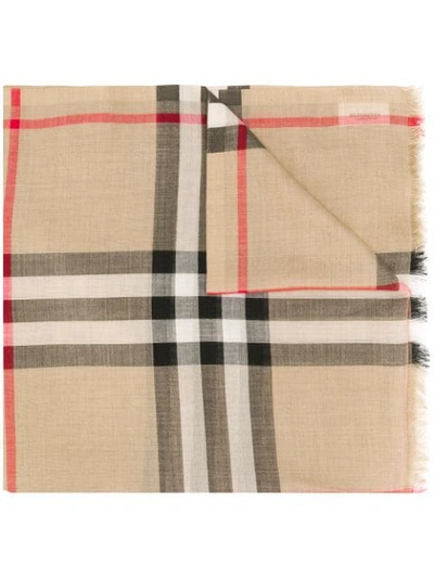Burberry Lightweight Check Scarf In Brown