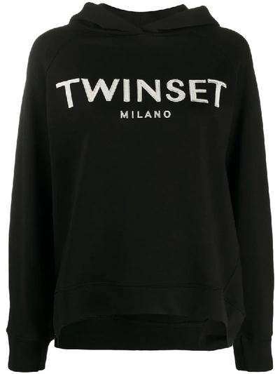Twinset Maxi Embroidered Logo Hoodie In Black