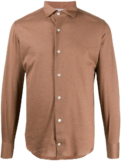 Eleventy Collared Knitted Shirt In Brown