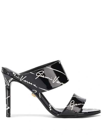 Versace Logo Print 100mm Sandals In Black