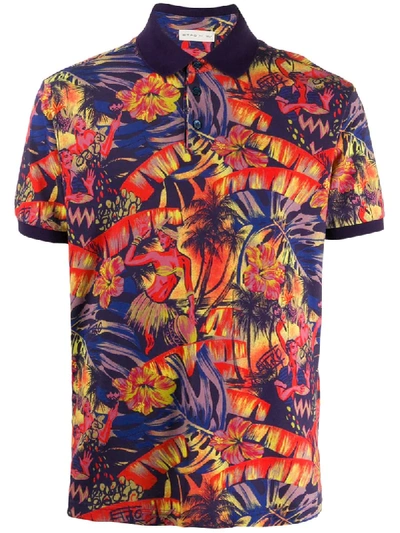 Etro Tropical-print Polo Shirt In Purple