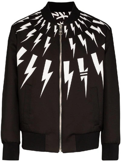 Neil Barrett Lightning Bolt Print Reversible Bomber Jacket In Black