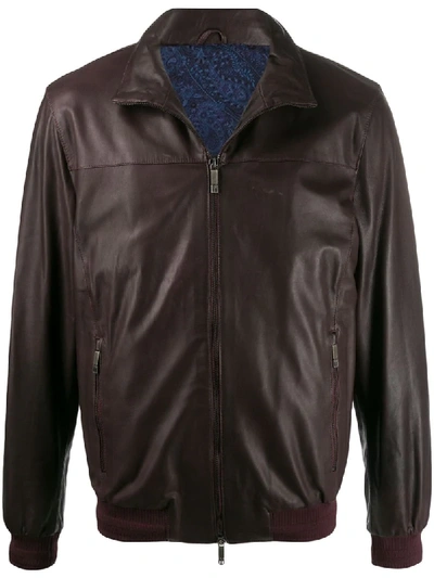 Etro Zipped Leather Jacket In 300