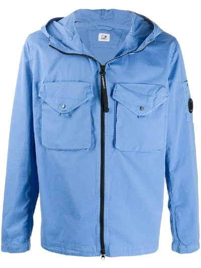 C.p. Company Zip-up Lens Detail Hooded Jacket In Blue