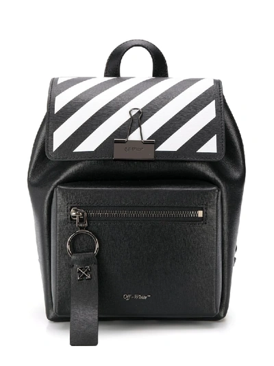 Off-white Leather Diagonal Backpack In Black